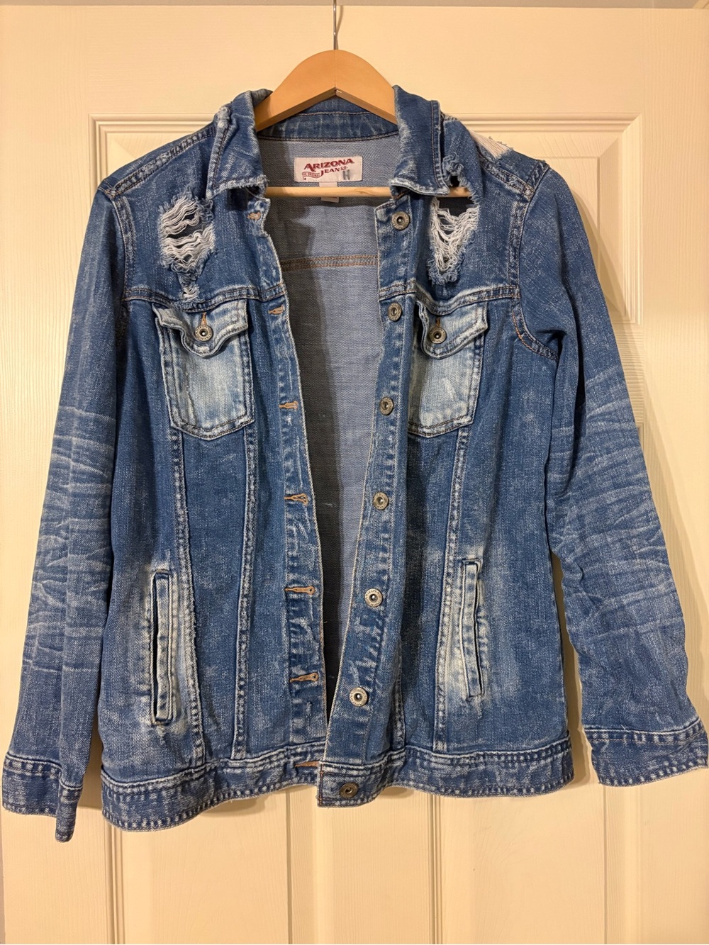 Arizona Jean Company Light Blue Denim Jacket with Red Logo Label